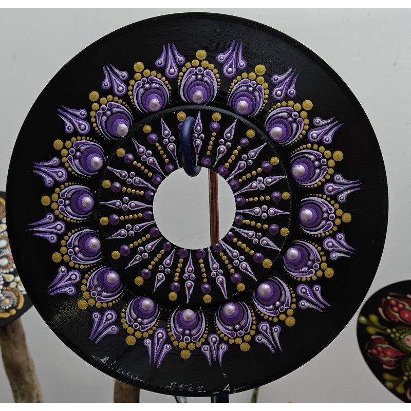Lunavelle - Hand-painted recycled vinyl record 45 rpm– unique artistic creation - gift idea or decoration