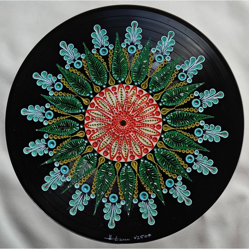 Floriva - Hand-painted recycled vinyl record 33 rpm– unique artistic creation - gift idea or decoration