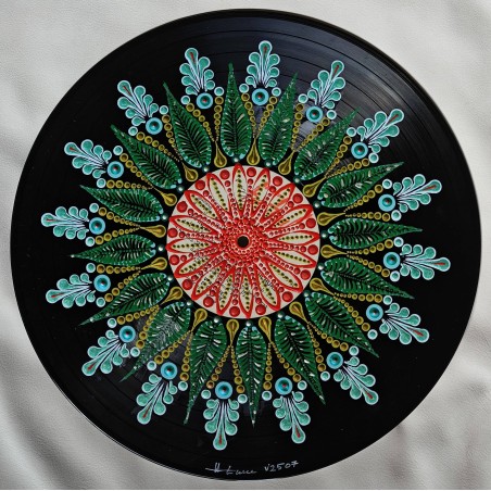 Floriva - disque vinyle 33t recyclé peint à la main – création artistique unique - idée cadeau ou décoration